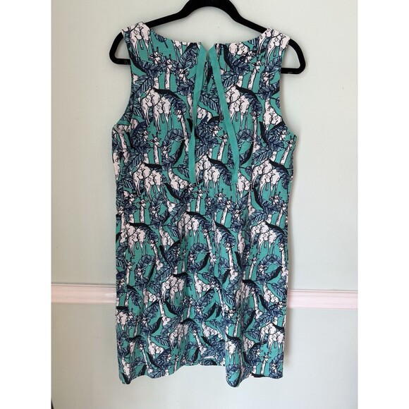 Talbots Giraffe Print Colorful Blue/Green & White Shift Dress size 12 Sleeveless - Picture 3 of 5